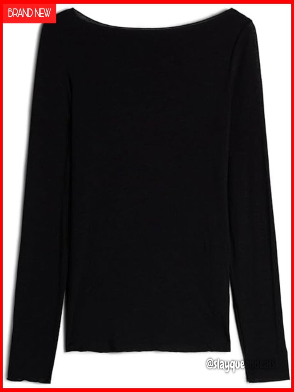 Sheer Boat Neck Modal Cashmere Top Long Sleeve Slim Fit Layering Essential
